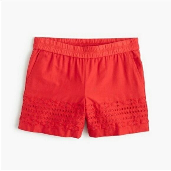 J. Crew | Pull On Elastic Waist Orange Eyelet Cotton Shorts | S - Picture 1 of 5